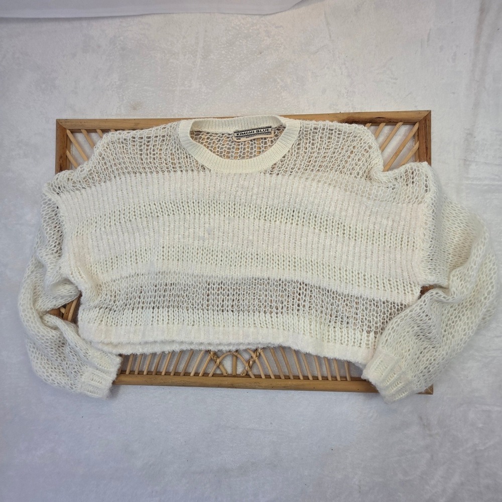 Kimchi Blue Cream Open Knit Cropped Sweater Womens Medium Boxy Sheer Pullover